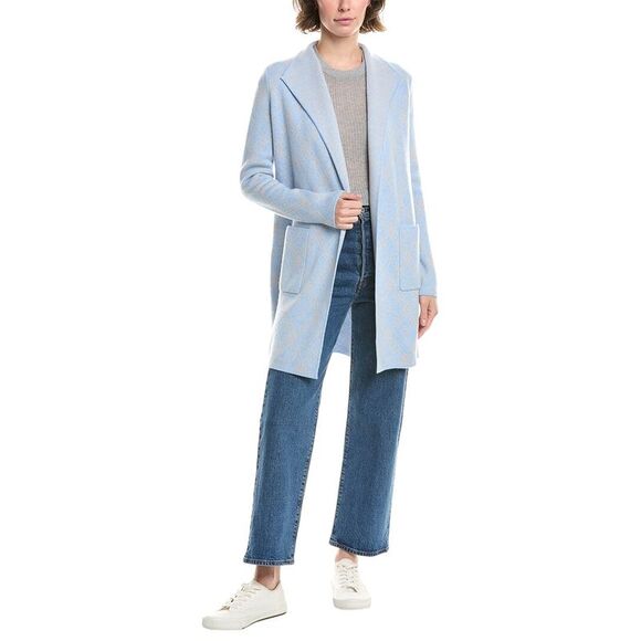 Forte Cashmere WomensBias Plaid Cashmere Cardigan Blue